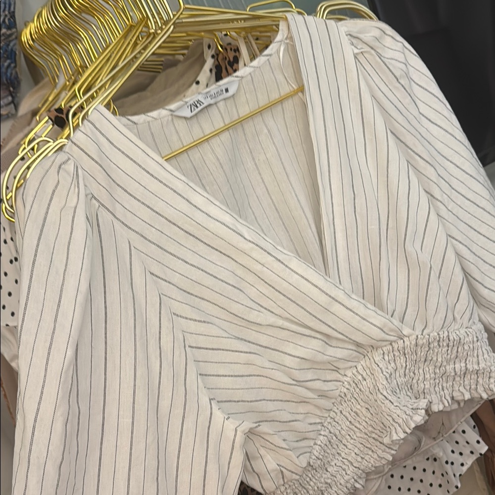 Zara Cream Long Sleeve Wrap Blouse